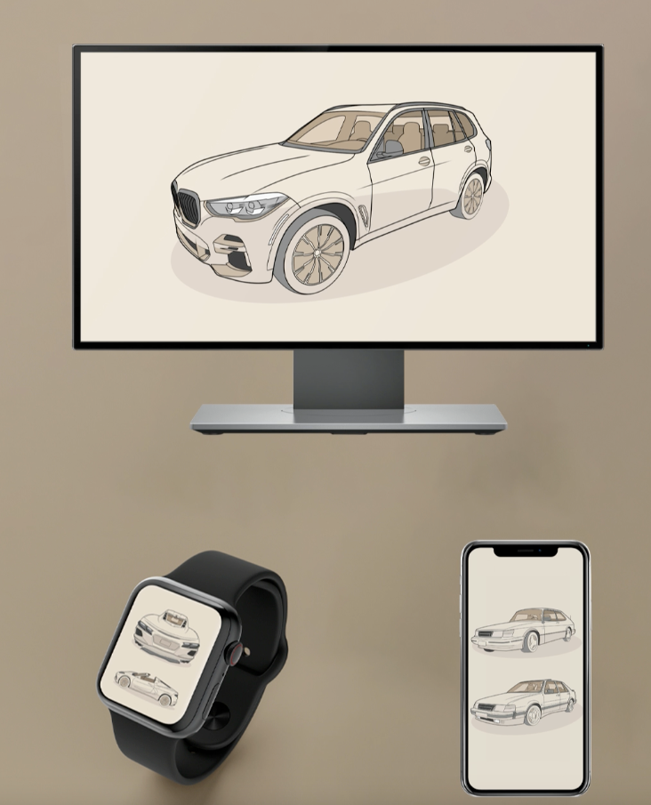 artwork displayed as wall paper on smart watch desktop and smart phone