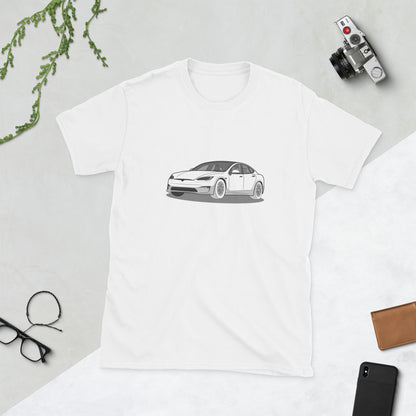 Model S Front View On Unisex T-Shirt (3 Colors Available)