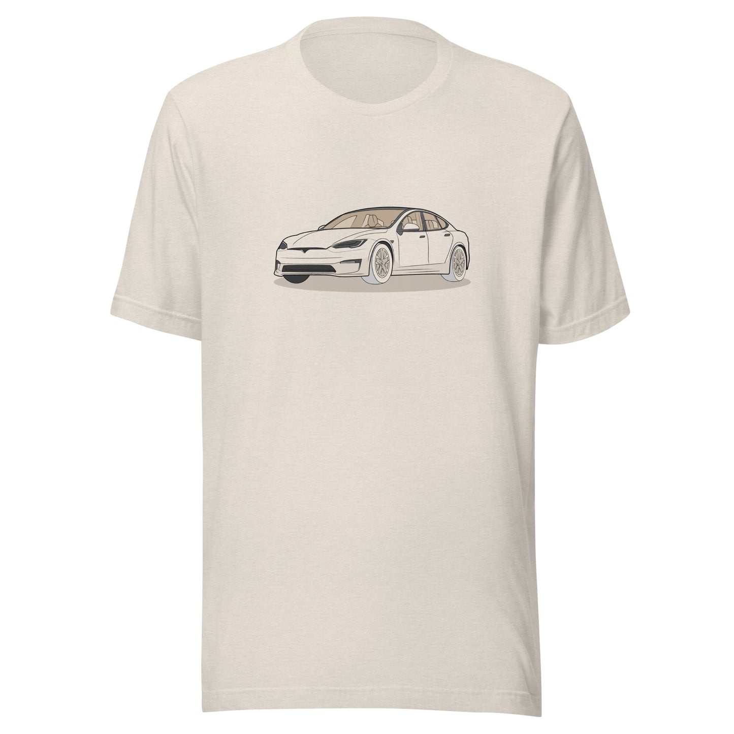 Model S Front View On Heather Dust Unisex T-Shirt