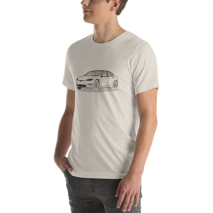 Model S Front View On Heather Dust Unisex T-Shirt