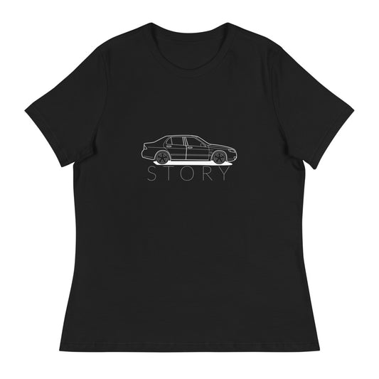 Saab Story 9-5 Sedan Outline Women's Relaxed Black T-Shirt