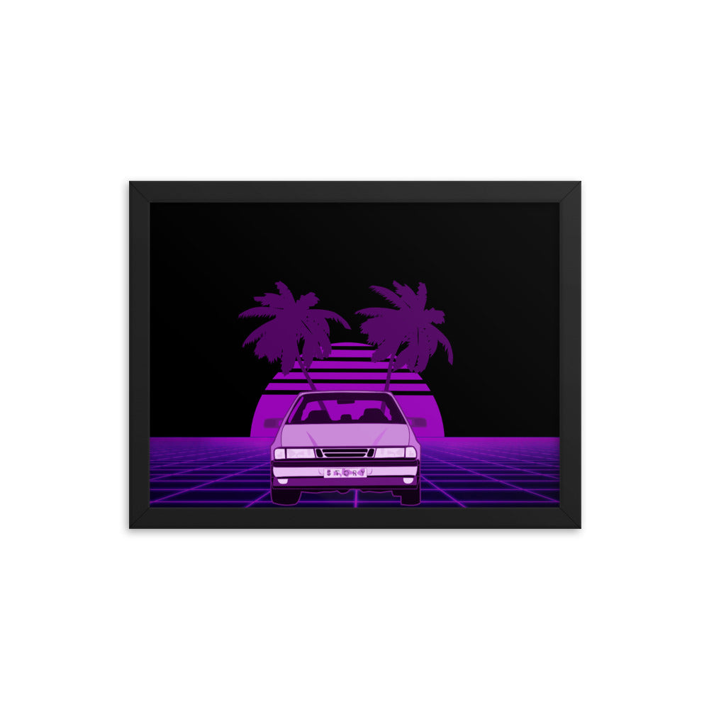 Vaporwave Saab 12 in. x 16 in. Framed Poster