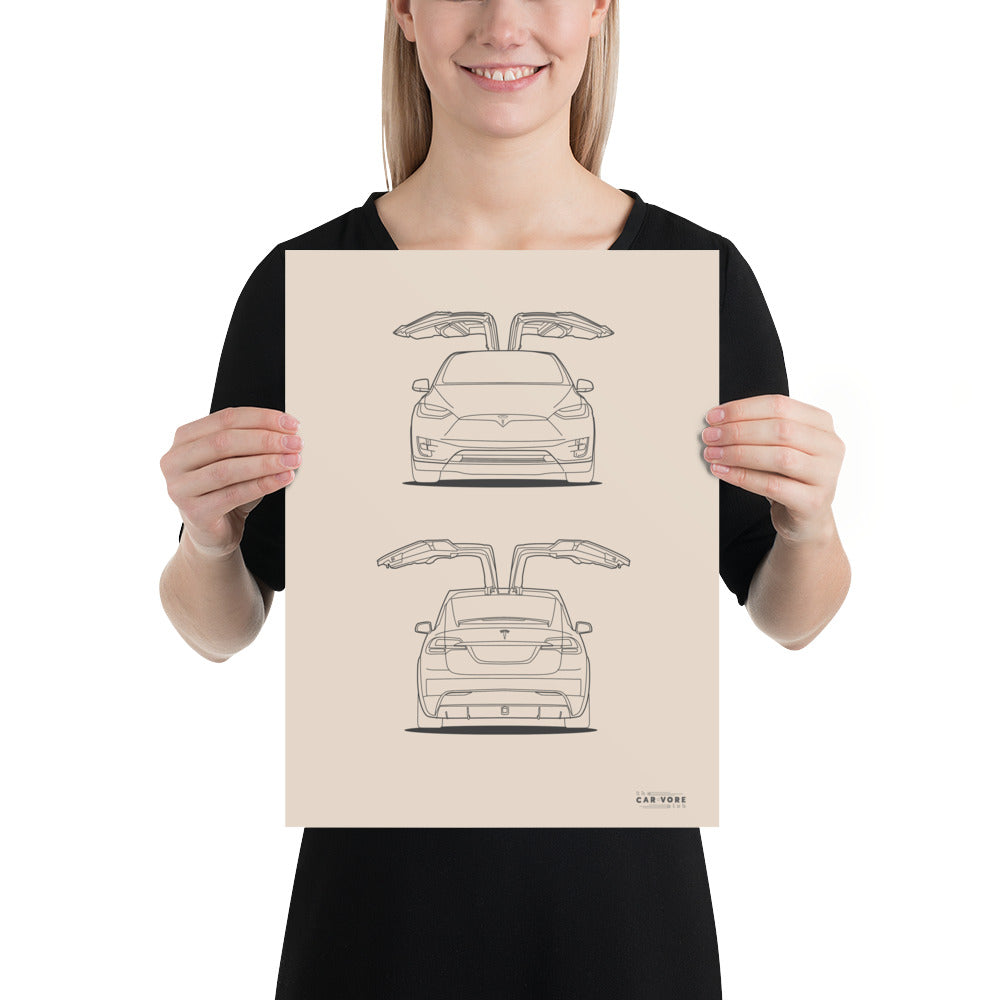 Tesla Model X Falcon Wings 12 in. x 16 in. Poster