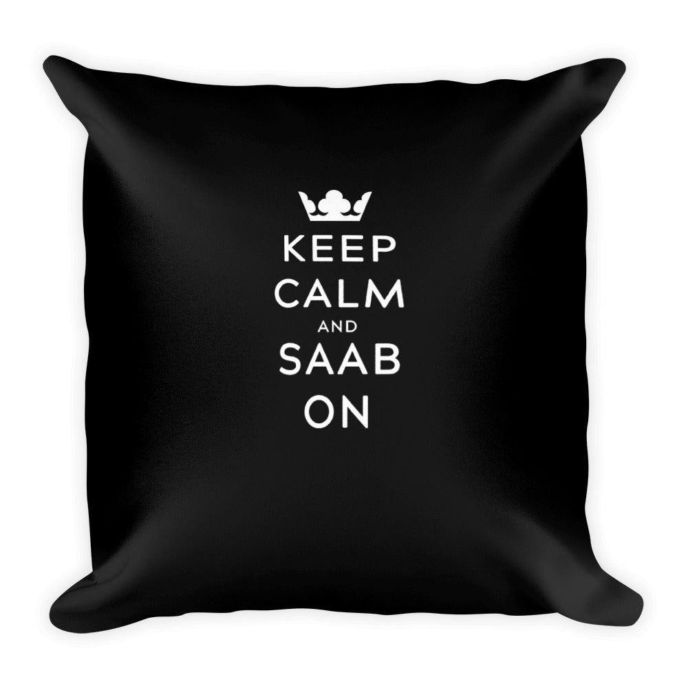 Keep Calm Saab On Black  18 x 18 Throw Pillow