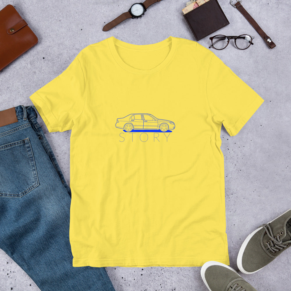 Saab Story 9-5 Sedan Outline Yellow Unisex T-Shirt