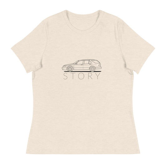 Saab Story 9-5 Wagon Outline Women's Relaxed Beige T-Shirt