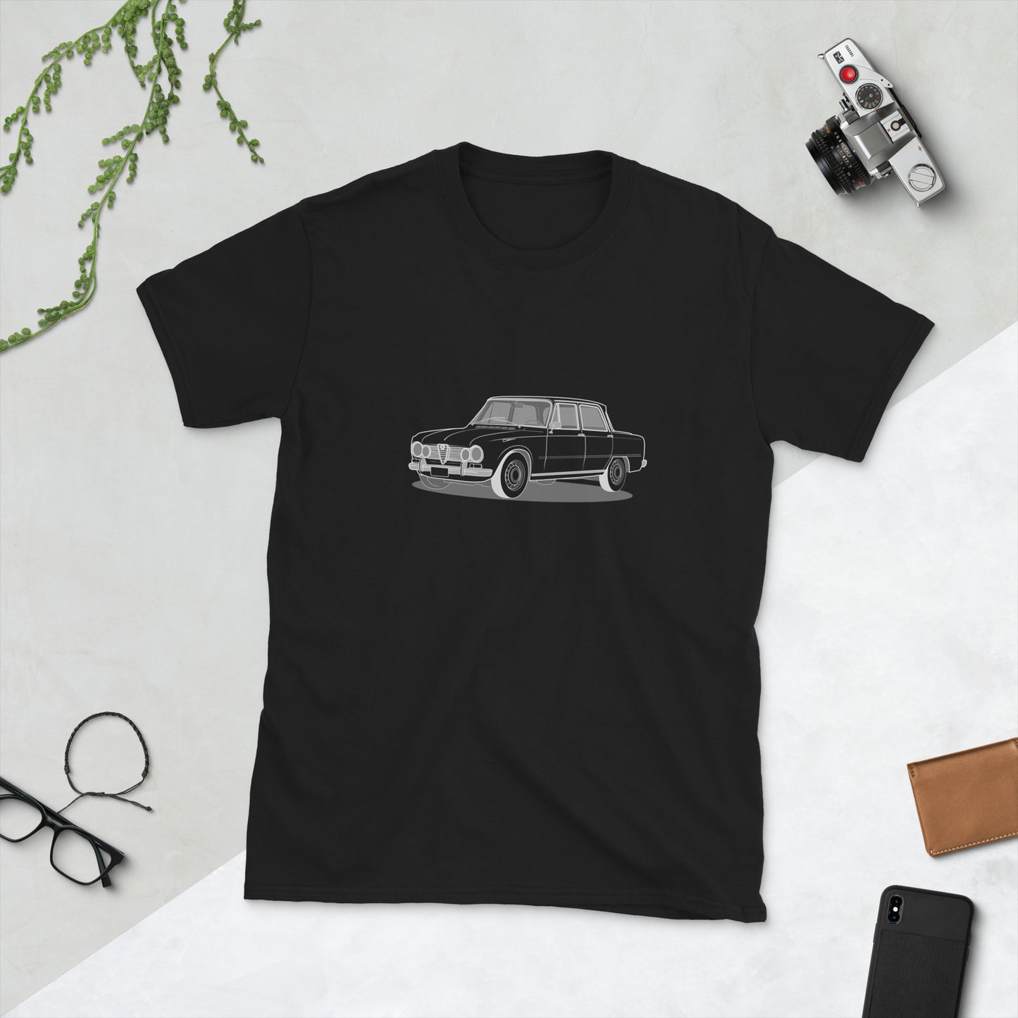 1967 Alfa Romeo Giulia Super Sedan Front Side Unisex T-Shirt (3 Colors Available)