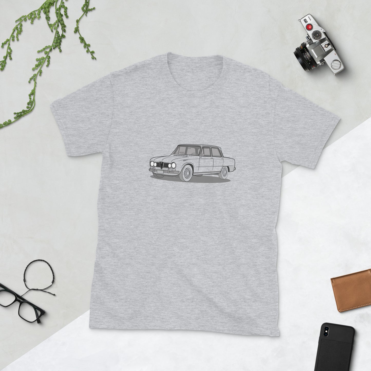 1967 Alfa Romeo Giulia Super Sedan Front Side Unisex T-Shirt (3 Colors Available)