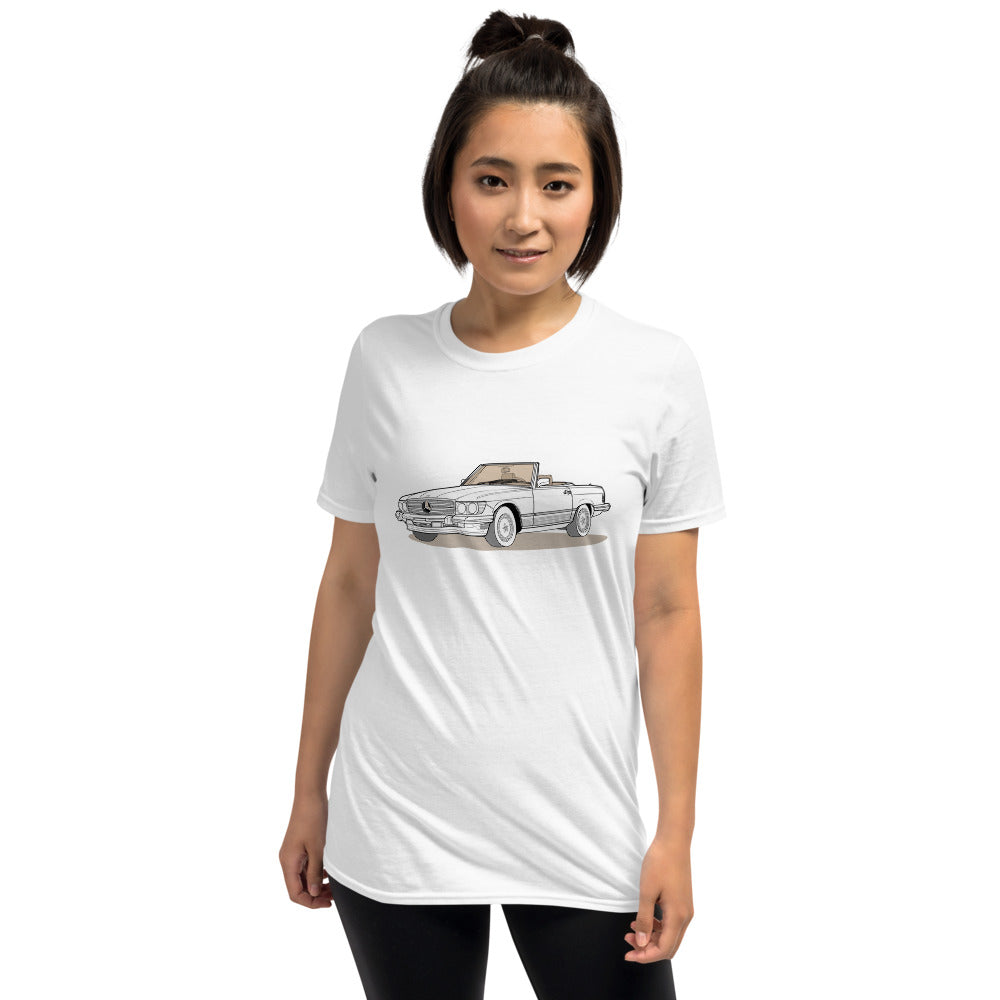 1987 Mercedes 560 SL W107 Front Side Unisex T-Shirt (2 Colors Available)